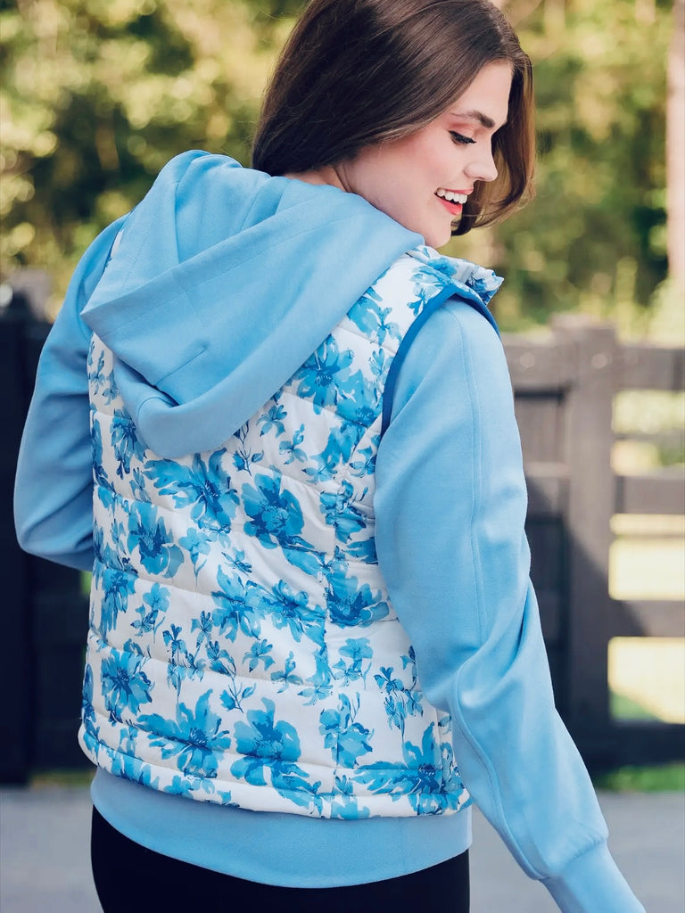 Delilah Puffer Vest- Blue Eternal Blossom