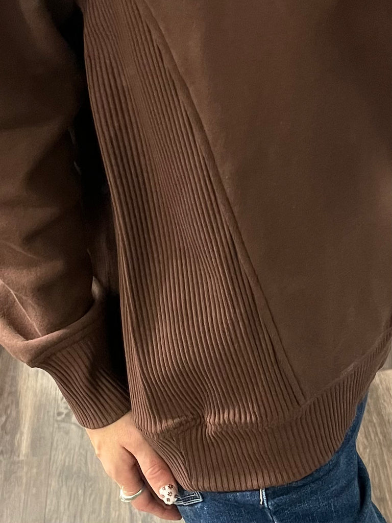 Riley Ribbed Accent Pullover - Brown