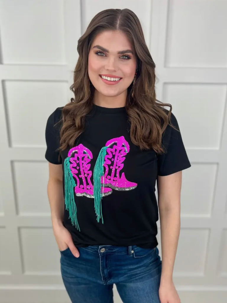 Sequins N Tassles Boots Tee
