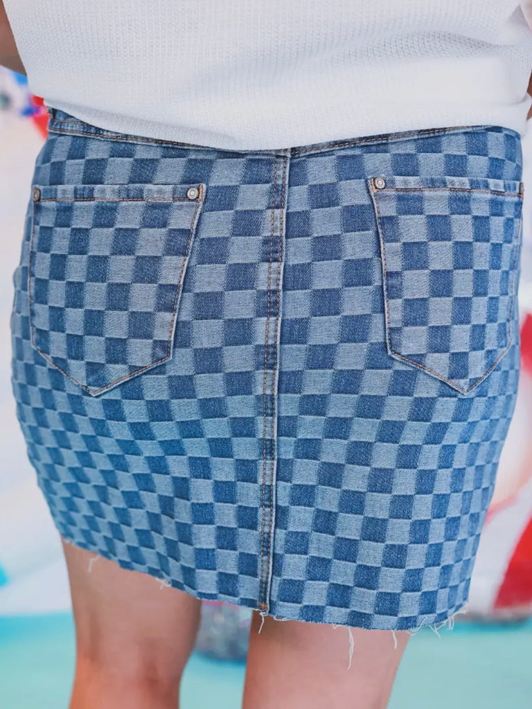 Jaiden Checkered Denim Skirt
