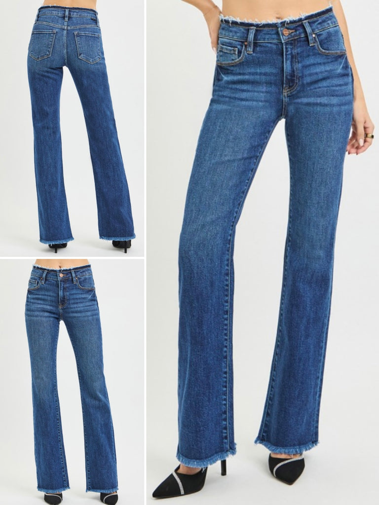Morgan Mid-Rise Frayed Bootcut Denim