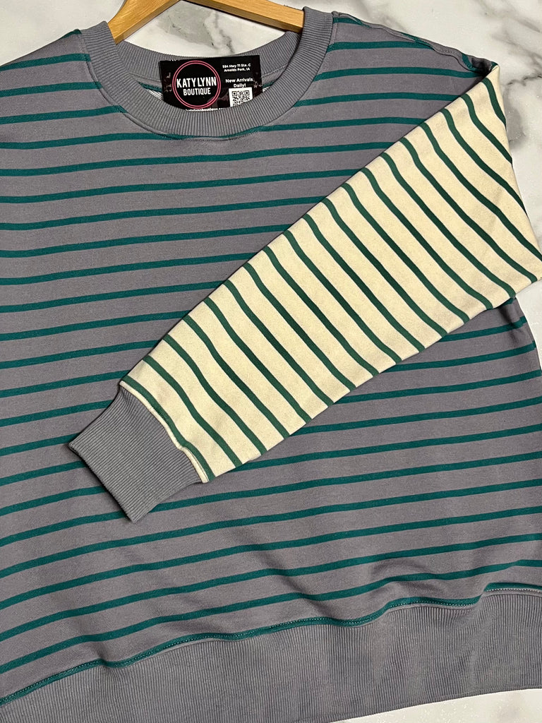 Tami Mixed Stripe Crewneck - Slate