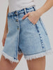 Krissy Denim Frayed-Trim Skort