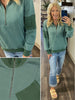Lindsey Ribbed Accent 1/4 Zip - Sage