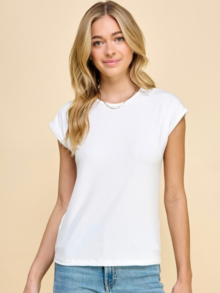 Katrina Ribbed Cap Sleeve Top - Ivory