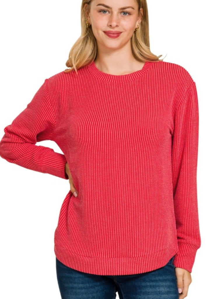 Maddie Ribbed Long Sleeve - Red