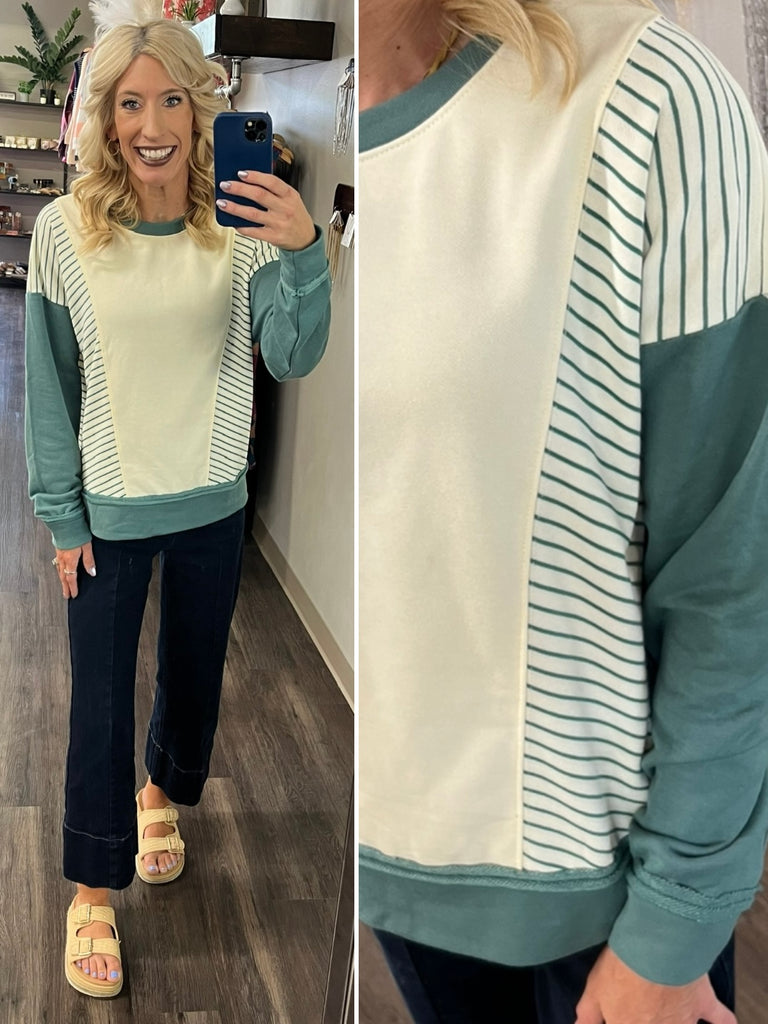 Hannah Color-Block Crewneck - Jade
