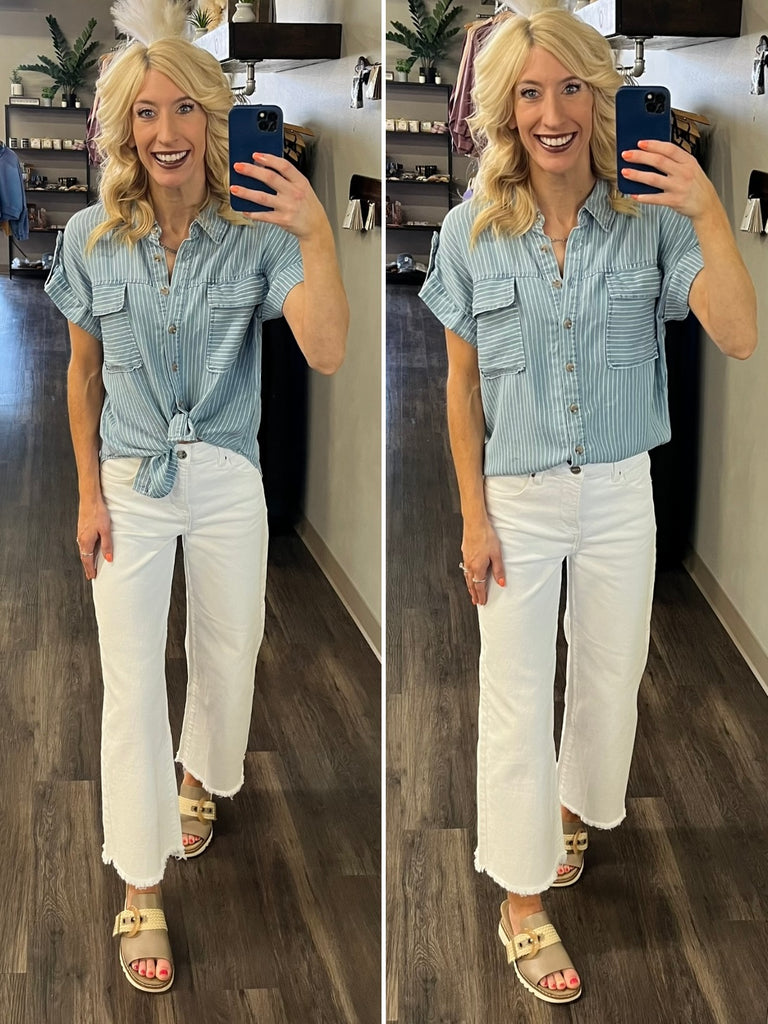 Janie Pinstripe Chambray Top
