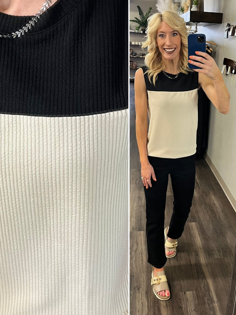 Trisha Color-Block Tank - Black/Latte