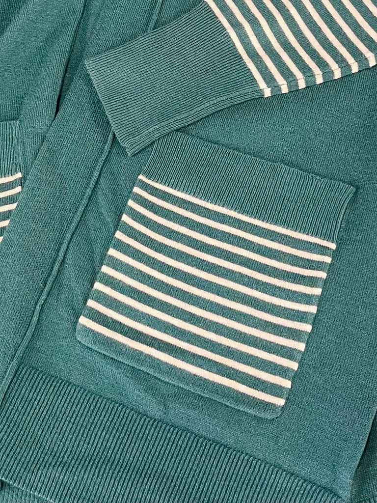 Lainee Stripe Accent Cardigan - Jade