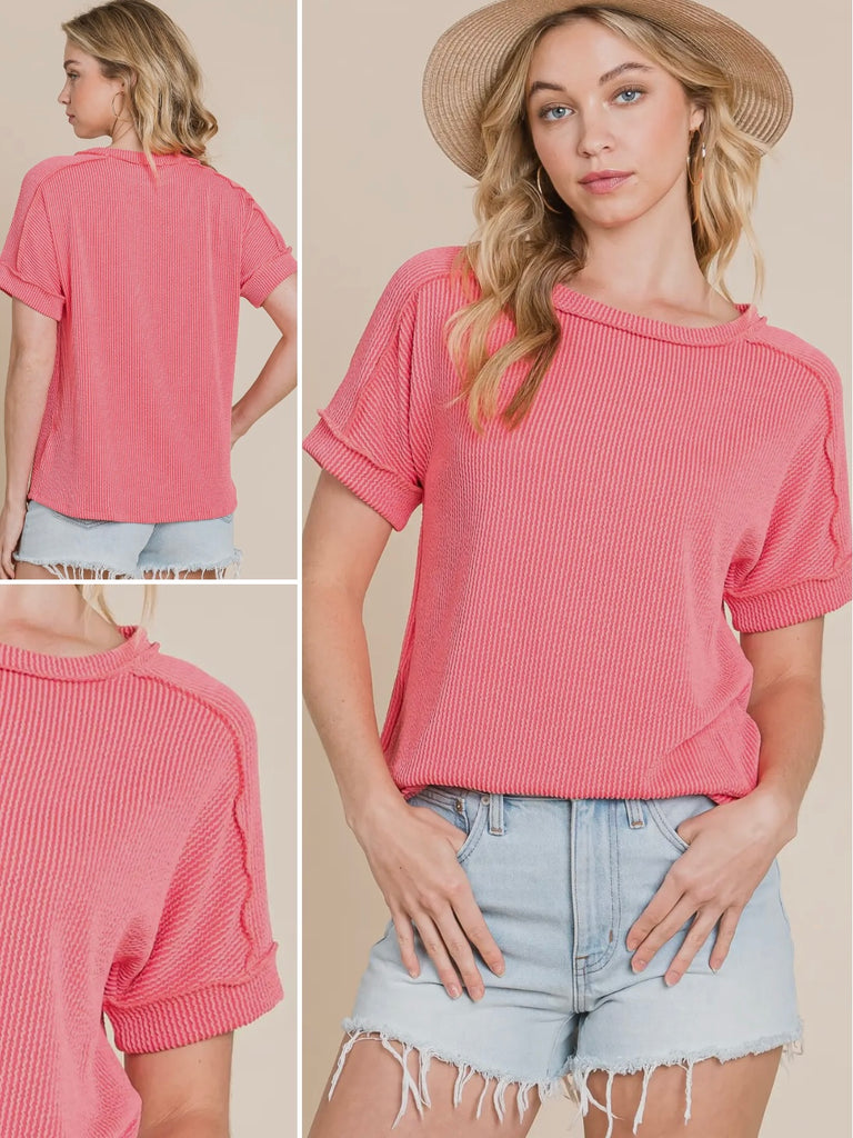 Hallie Ribbed TShirt - Pink