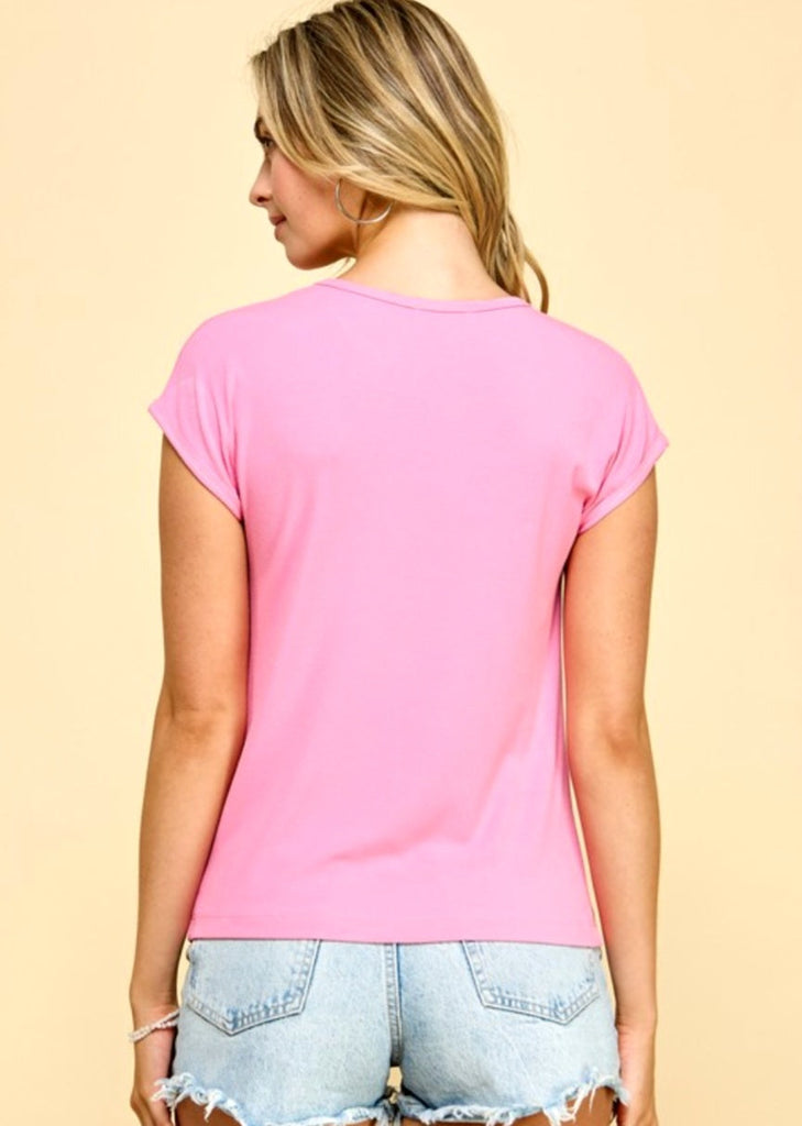 Katrina Ribbed Cap Sleeve Top - Pink