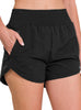 Sandra Windbreaker Smocked Running Shorts - Black]