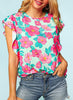 Faye Floral Flutter Sleeve - Teal/Pink - PLUS