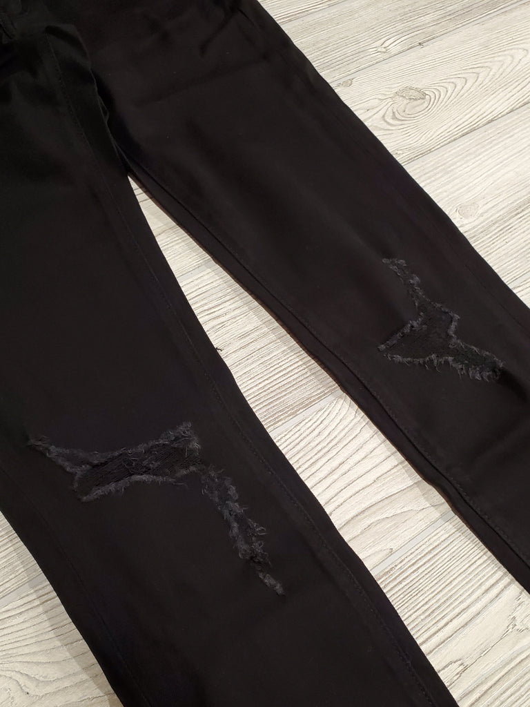 Black Distressed Kancan Mid-Rise Denim