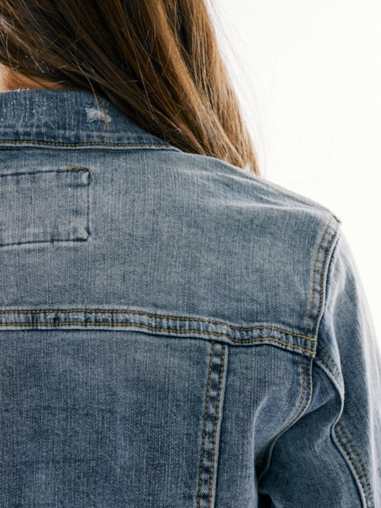 Zayla Frayed Hem Denim Jacket - Dark Wash