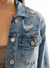 Zayla Frayed Hem Denim Jacket - Dark Wash