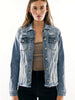 Zayla Frayed Hem Denim Jacket - Dark Wash