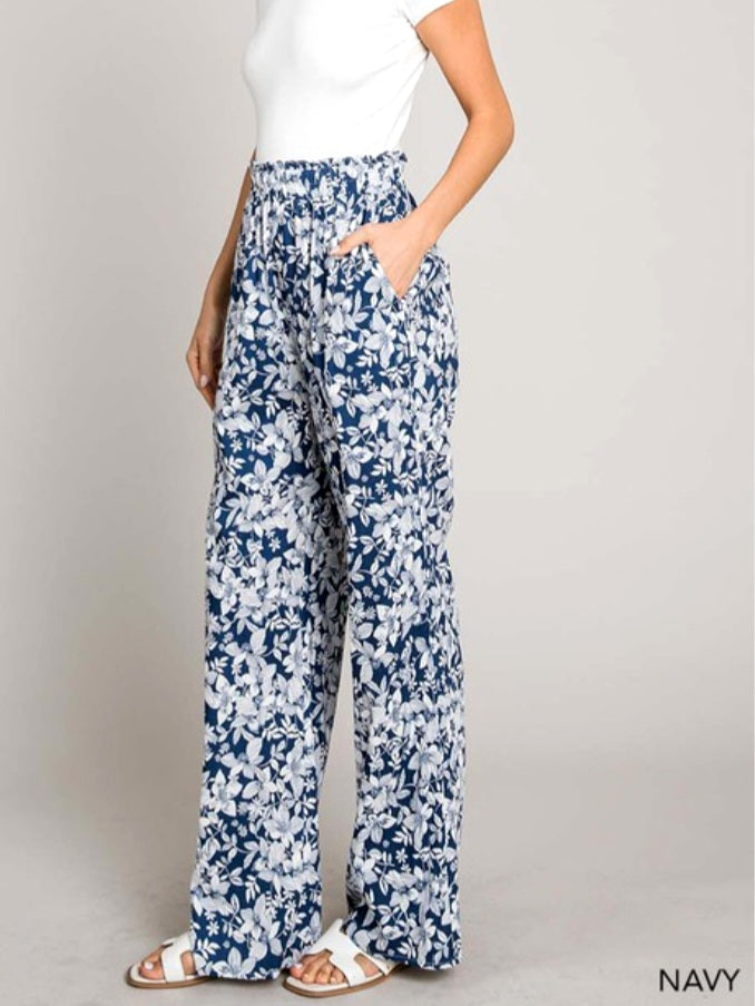 Nadine Floral Pants - Navy